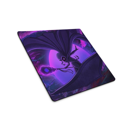 Purple and black vaporwave neon anime mouse pad with stylized winged character on cosmic background digital art design