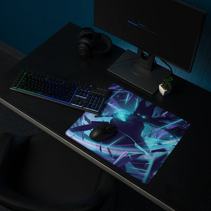 Neon vaporwave night pad pro gaming mouse pad in purple and teal with dynamic anime-style character and glowing neon lines