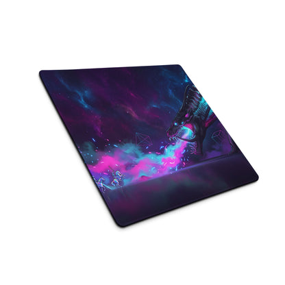 Neon dragon vaporwave rectangular gaming mousepad with vibrant purple and blue cosmic dragon design non slip large surface
