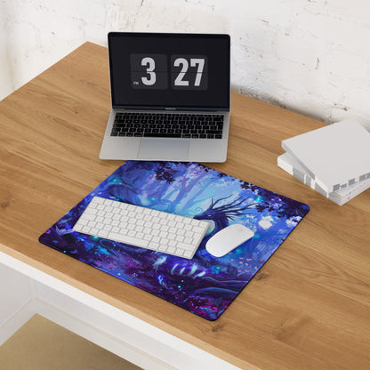 Neon dragon vaporwave mouse pad with vibrant blue and purple dragon illustration on smooth non-slip surface