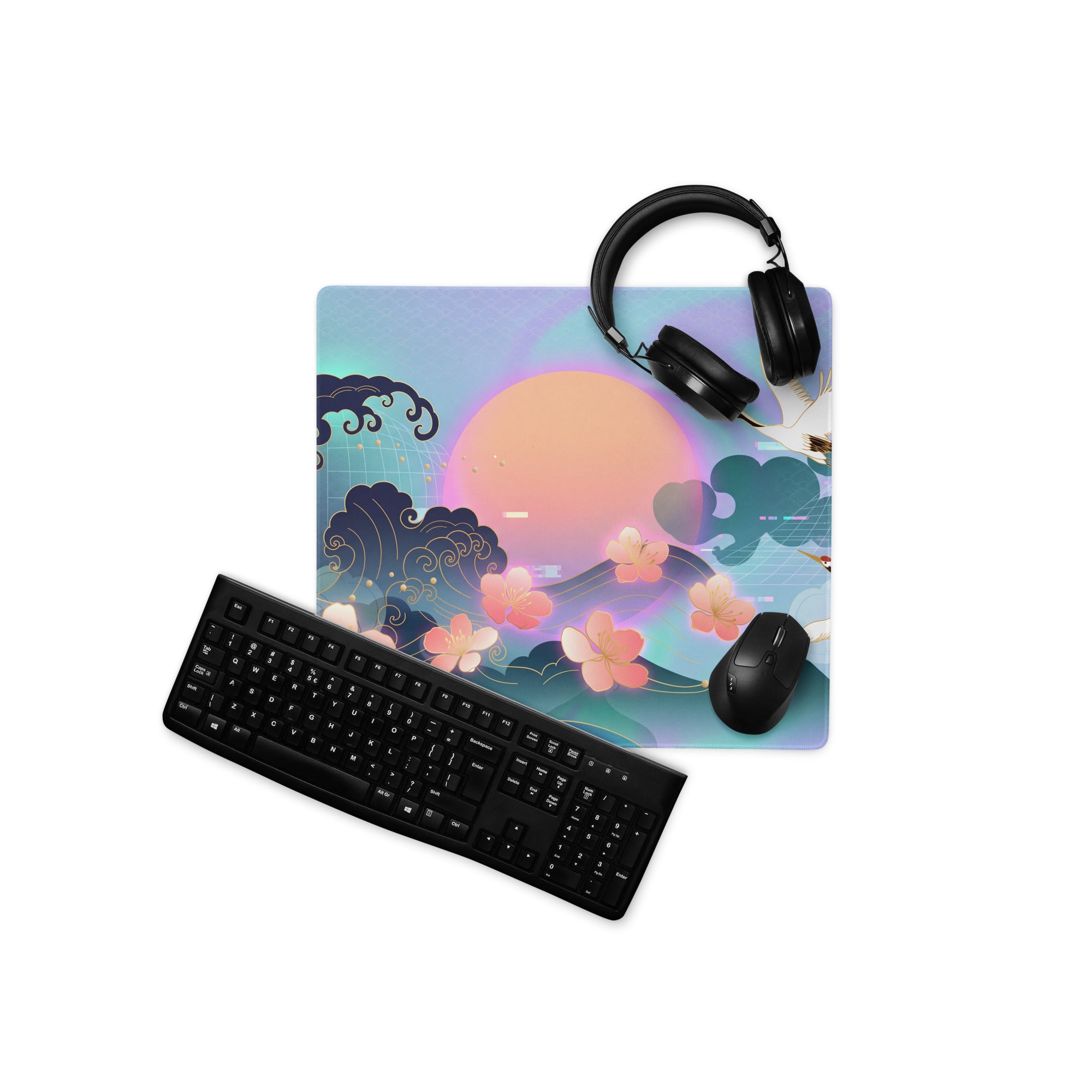 Vaporwave Neon Sakura Mouse Pad - Mouse Pad Neon Purple Turquoise Vaporwave Nostalgia Aesthetic Desk Digital Art