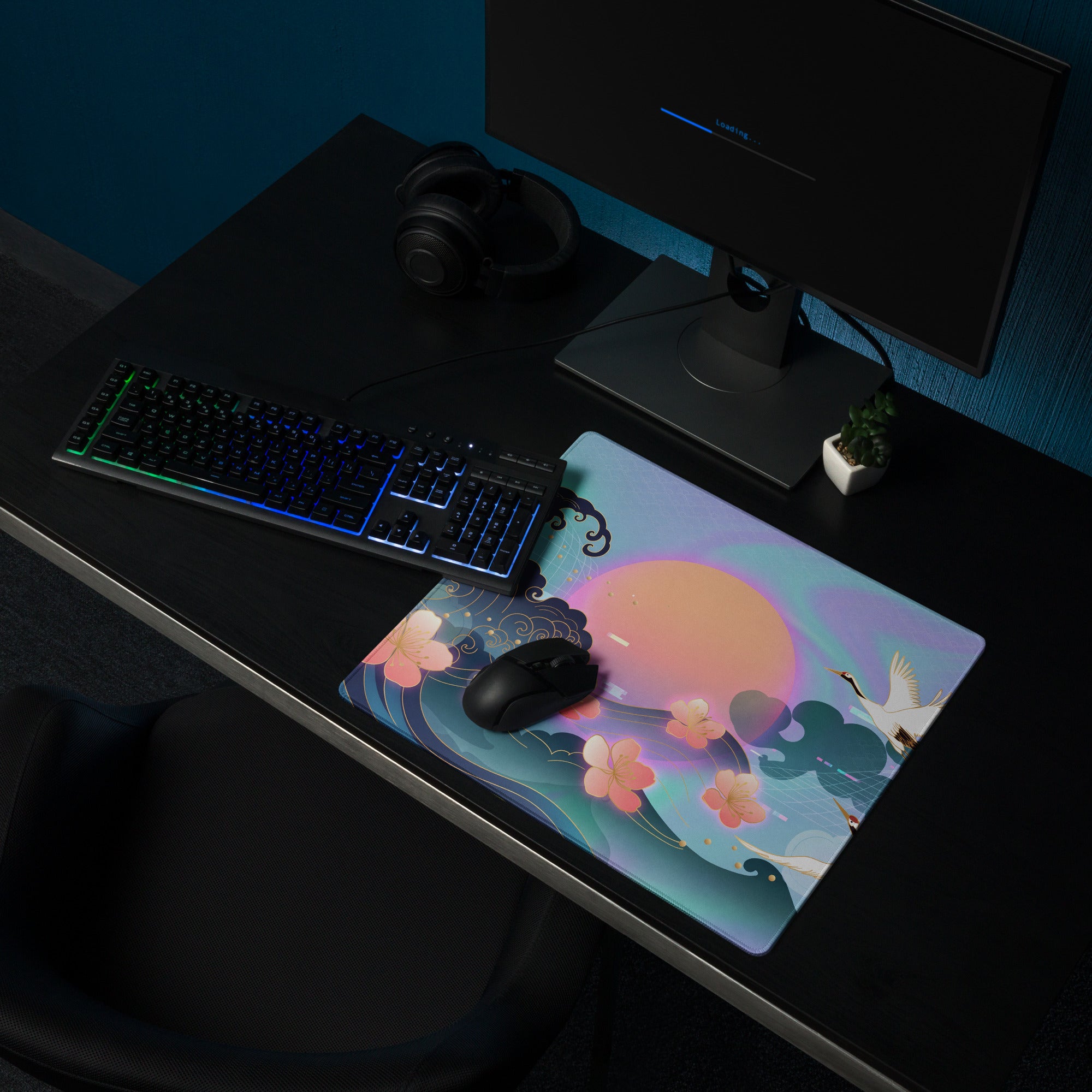Vaporwave Neon Sakura Mouse Pad - Mouse Pad Neon Purple Turquoise Vaporwave Nostalgia Aesthetic Desk Digital Art