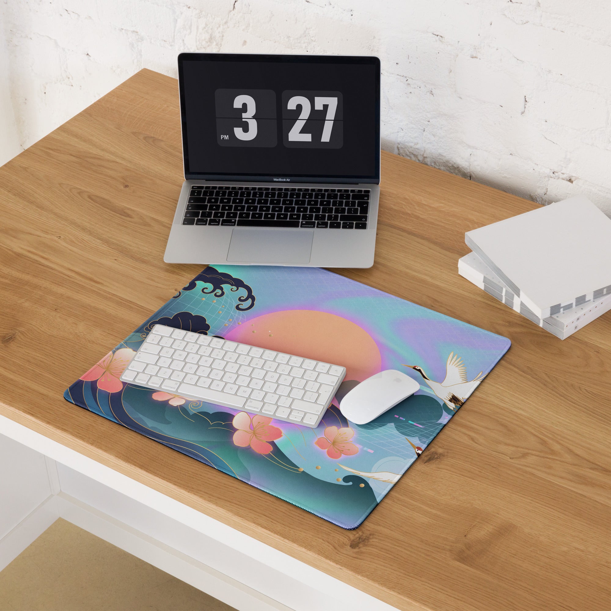 Vaporwave Neon Sakura Mouse Pad - Mouse Pad Neon Purple Turquoise Vaporwave Nostalgia Aesthetic Desk Digital Art
