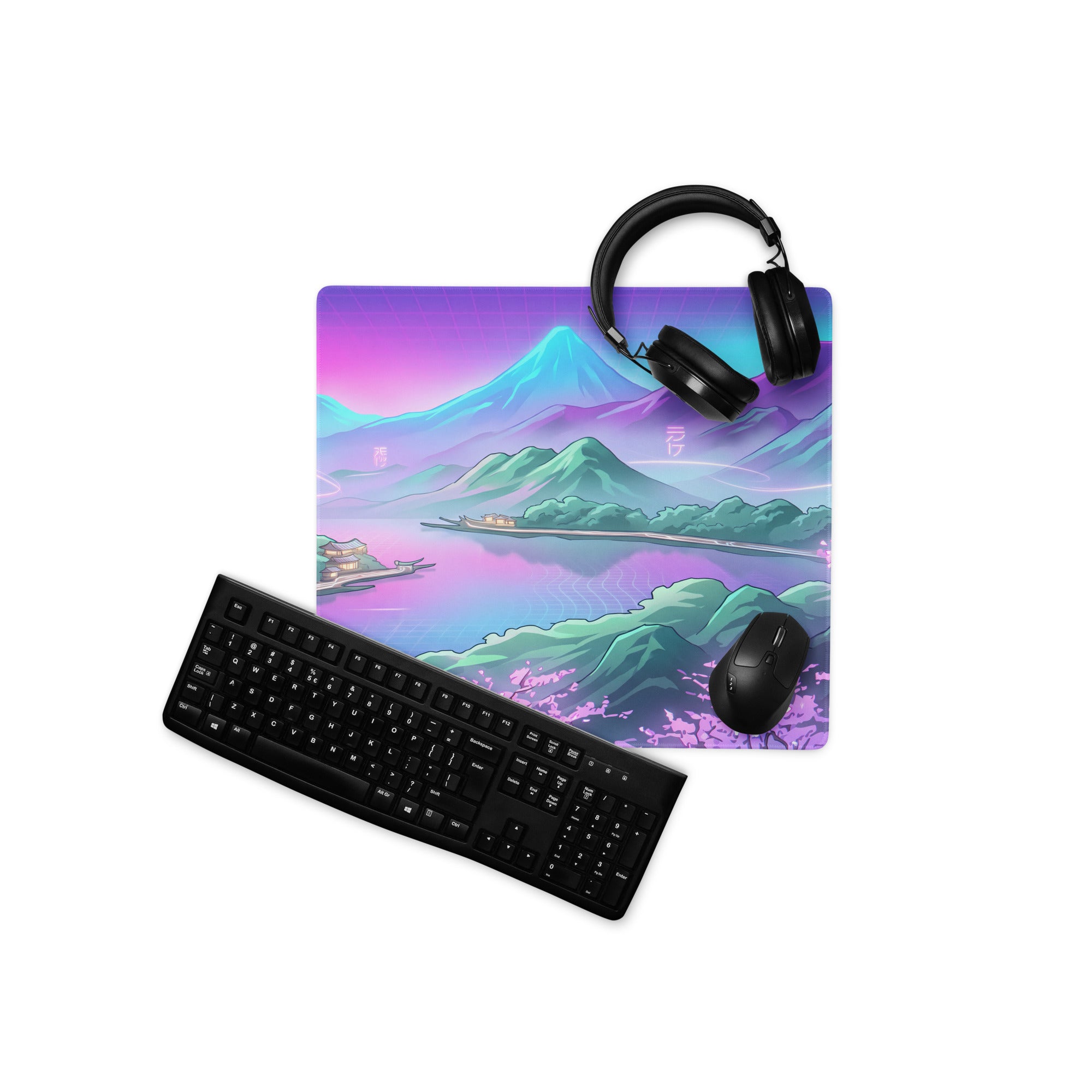 Vaporwave Mountain Mirage Mouse Pad - Vaporwave Mouse Pad Purple Pink Blue Gaming Retrofuturism Neon Mood Artwork