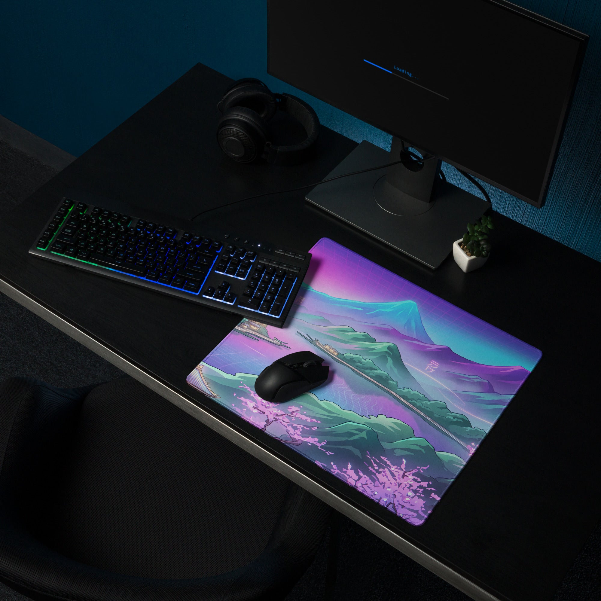 Vaporwave Mountain Mirage Mouse Pad - Vaporwave Mouse Pad Purple Pink Blue Gaming Retrofuturism Neon Mood Artwork