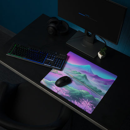 Vaporwave Mountain Mirage Mouse Pad - Vaporwave Mouse Pad Purple Pink Blue Gaming Retrofuturism Neon Mood Artwork