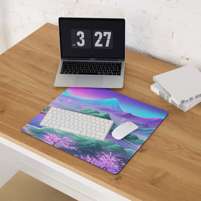 Vaporwave Mountain Mirage Mouse Pad - Vaporwave Mouse Pad Purple Pink Blue Gaming Retrofuturism Neon Mood Artwork
