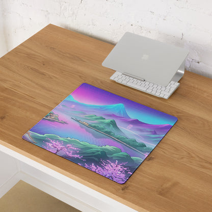 Vaporwave Mountain Mirage Mouse Pad - Vaporwave Mouse Pad Purple Pink Blue Gaming Retrofuturism Neon Mood Artwork