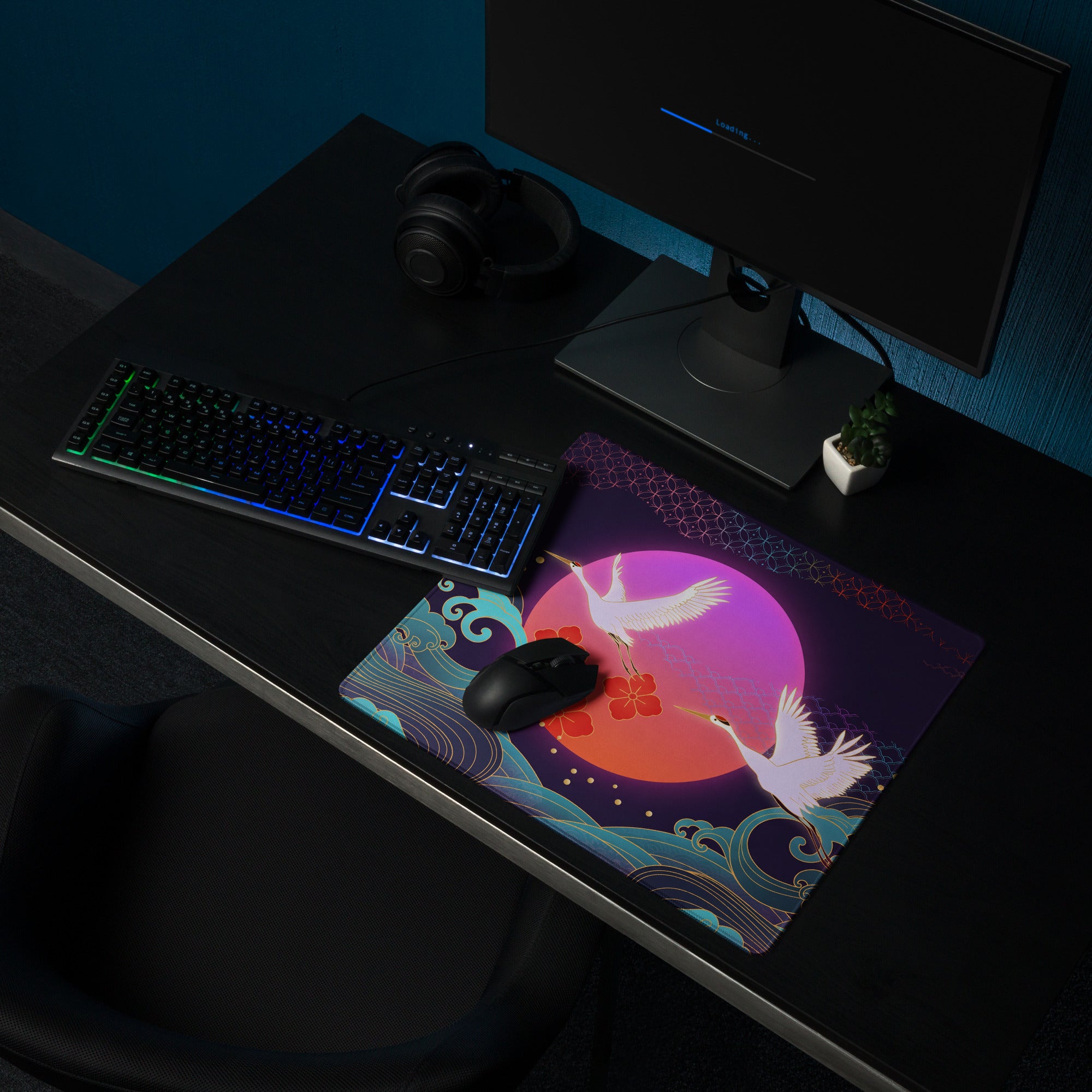 Vaporwave Moonrise Mouse Pad - Mouse Pad Purple Pink Blue Gaming Vaporwave Dreamy Neon Mood Modern Desk Decor Digital