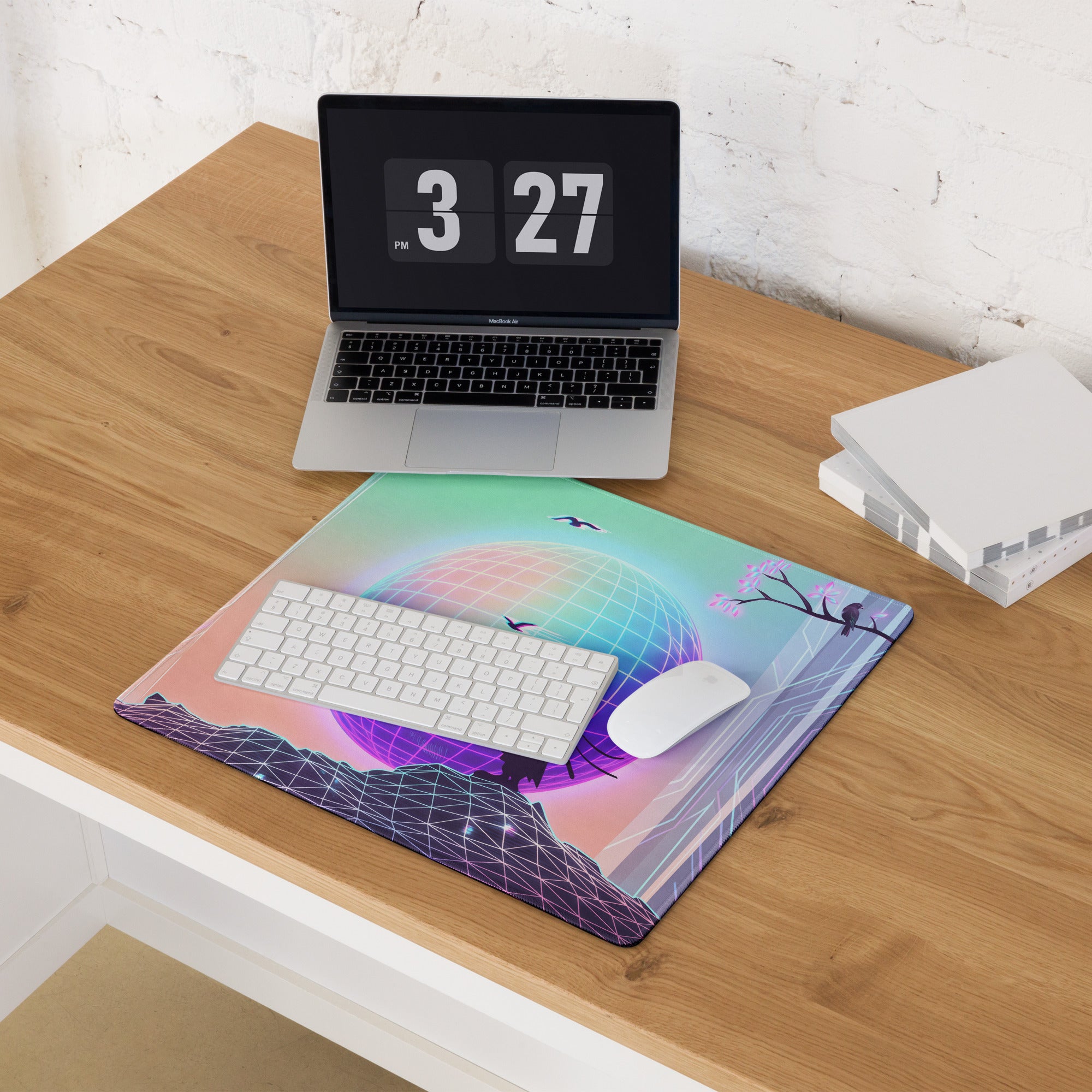Vaporwave Neon World Mouse Pad - Mouse Pad Neon Pink Blue Desk Setup Vaporwave Dreamy Nostalgic Futurism Mat