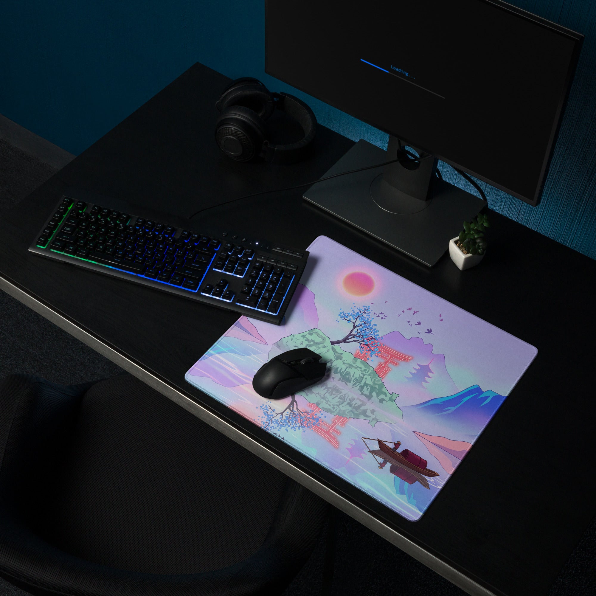 Vaporwave Sunset Mountain Mouse Pad - Mouse Pad Purple Desk Vaporwave Dreamy Mood Gaming Desk Digital Art