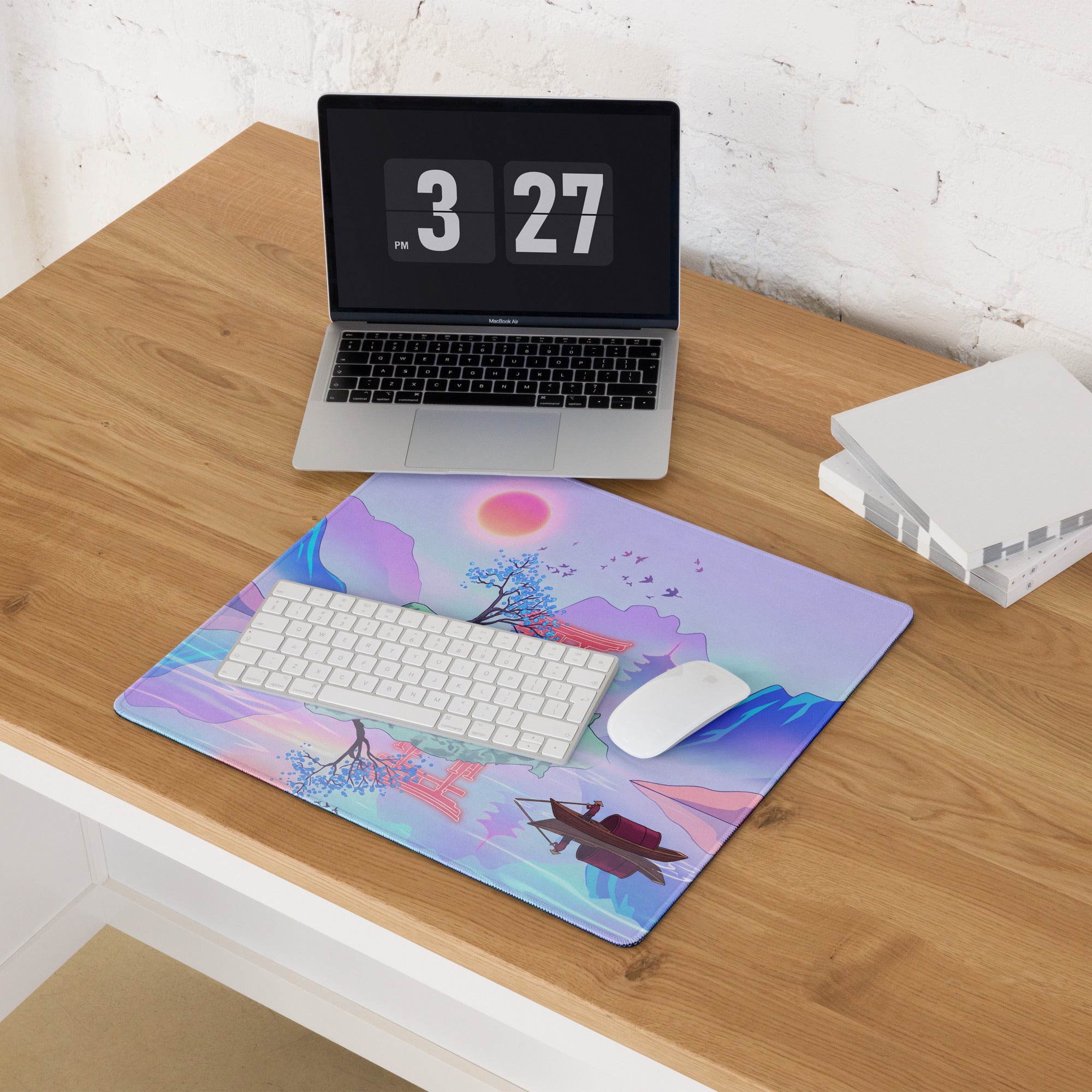 Vaporwave Sunset Mountain Mouse Pad - Mouse Pad Purple Desk Vaporwave Dreamy Mood Gaming Desk Digital Art