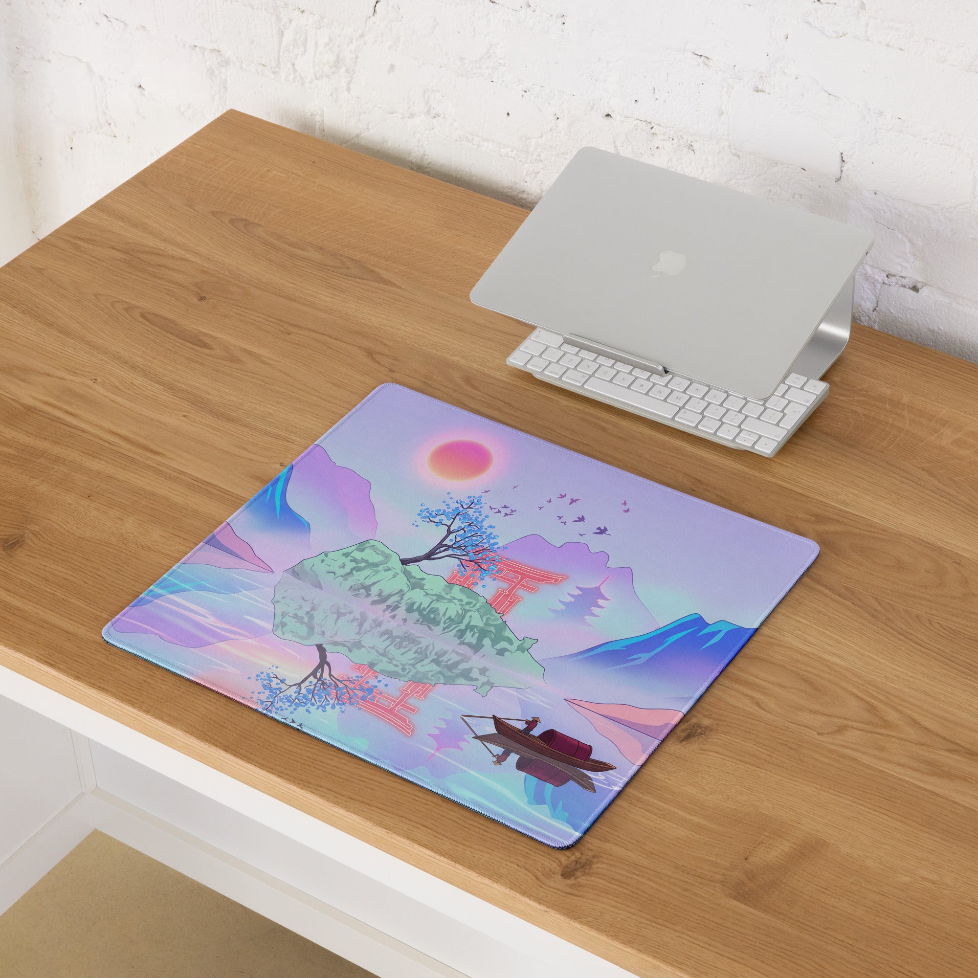 Vaporwave Sunset Mountain Mouse Pad - Mouse Pad Purple Desk Vaporwave Dreamy Mood Gaming Desk Digital Art