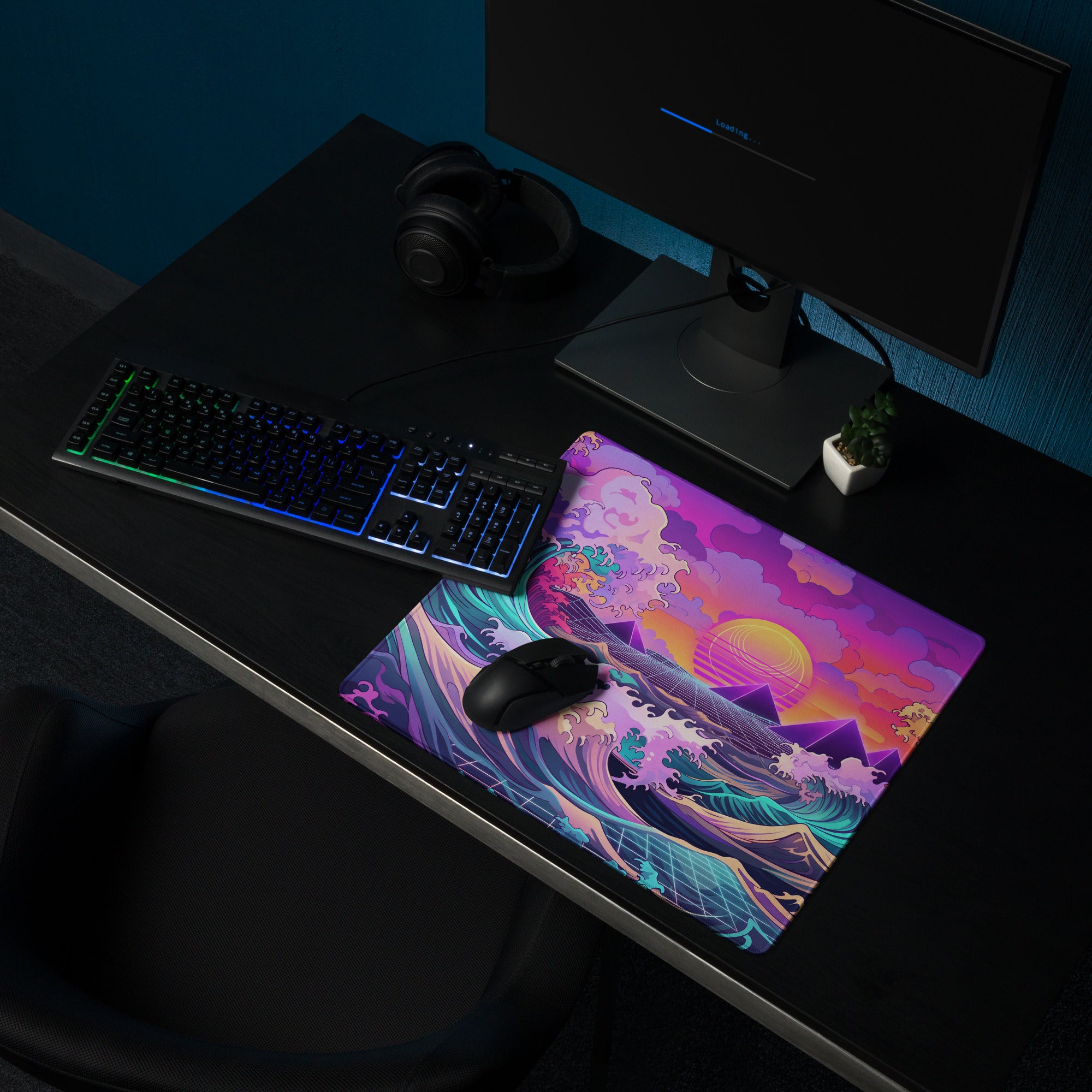 Vaporwave Neon Ocean Mouse Pad - Mouse Pad Neon Purple Pink For Gaming Vaporwave Dreamy Neon Mood Retro Decor Digital Art