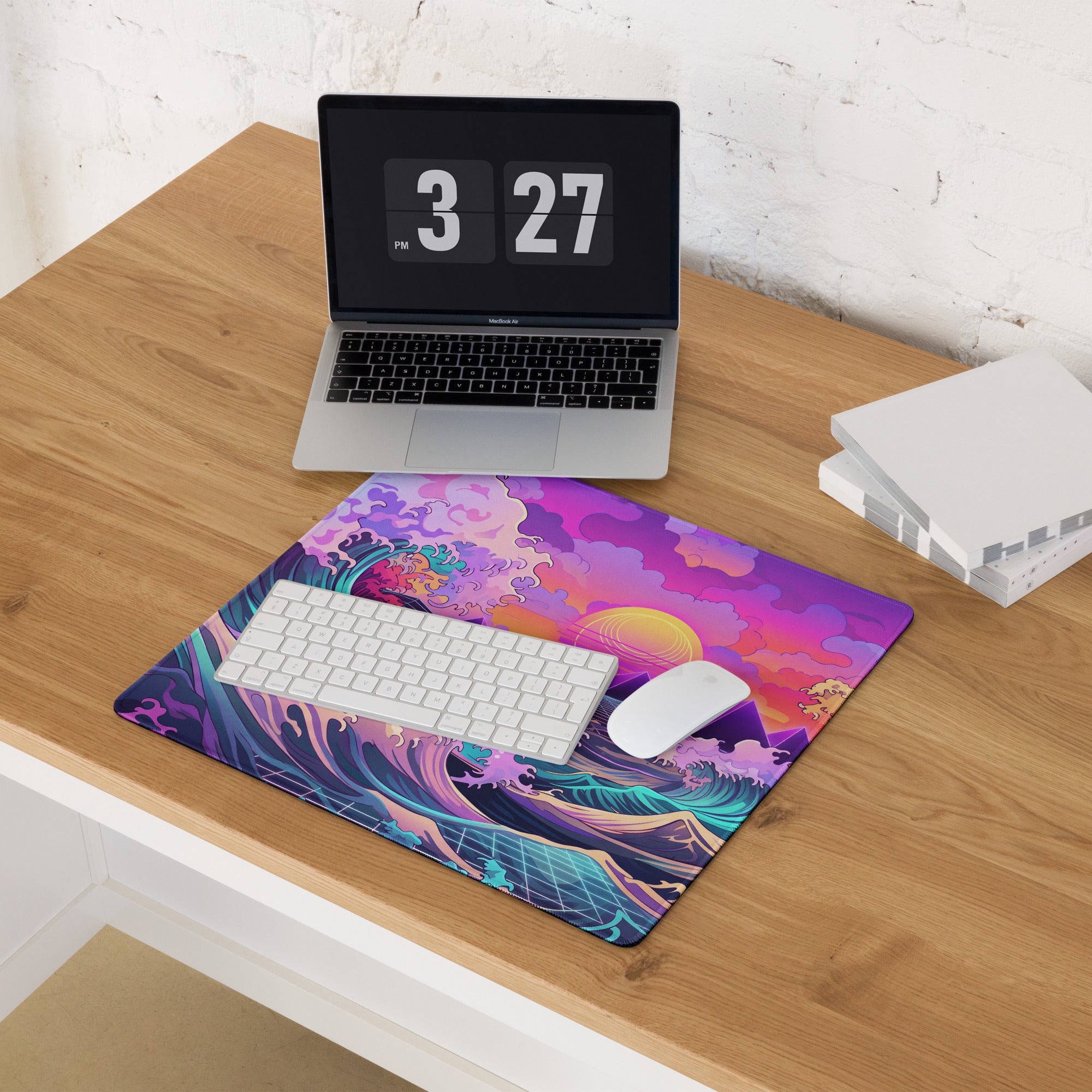 Vaporwave Neon Ocean Mouse Pad - Mouse Pad Neon Purple Pink For Gaming Vaporwave Dreamy Neon Mood Retro Decor Digital Art