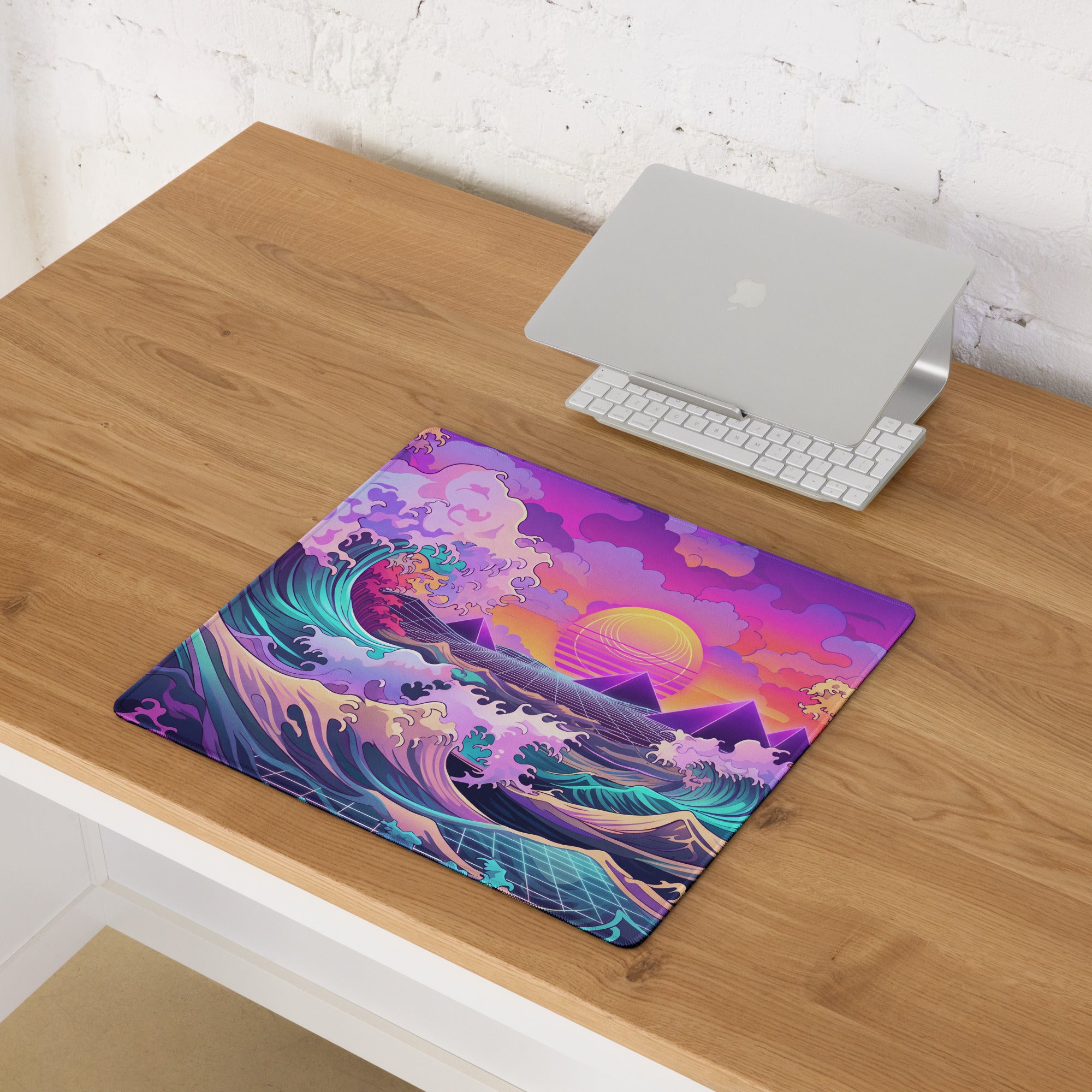 Vaporwave Neon Ocean Mouse Pad - Mouse Pad Neon Purple Pink For Gaming Vaporwave Dreamy Neon Mood Retro Decor Digital Art