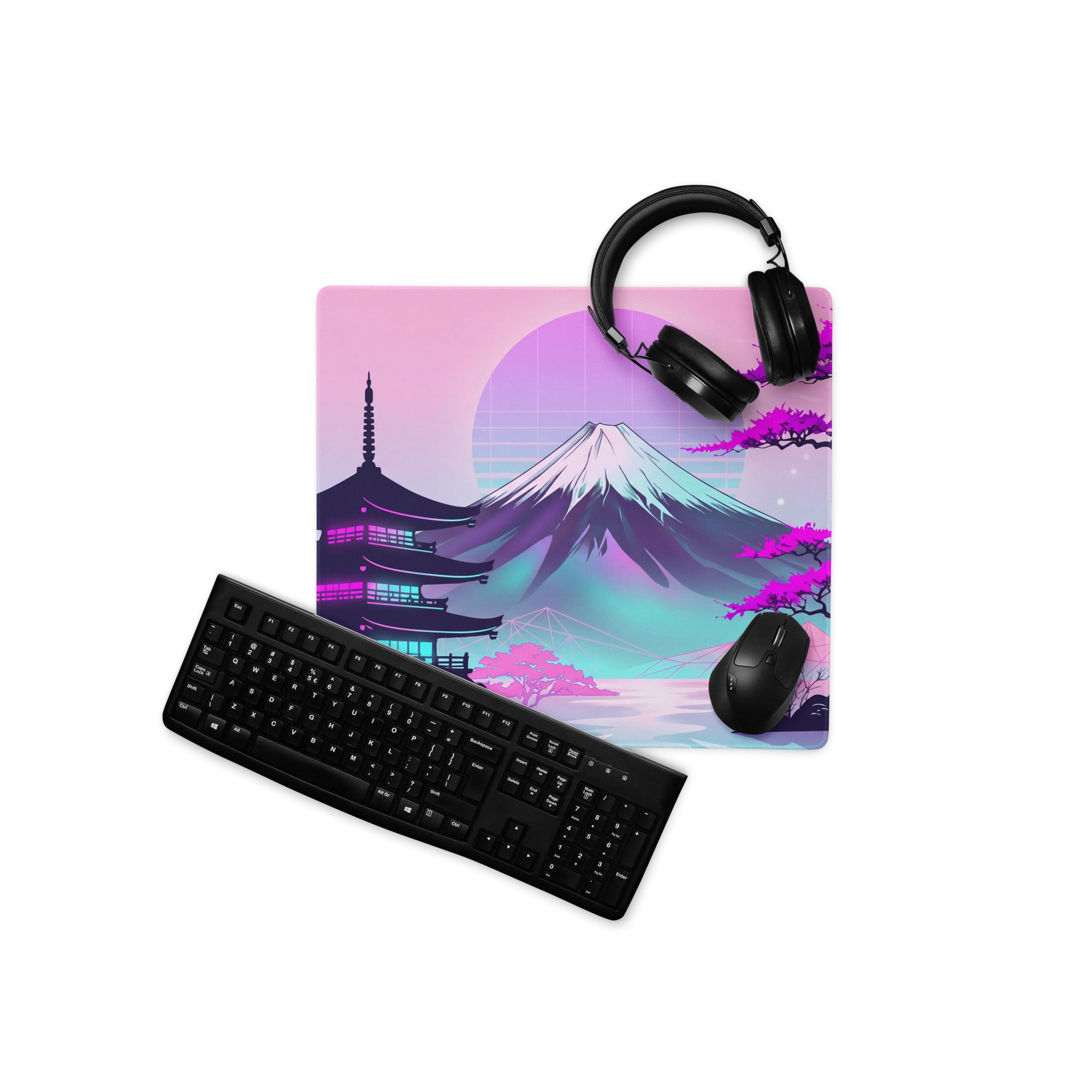 Vaporwave Neon Fuji Pad - Vaporwave Gaming Mouse Pad Pink Purple Gradient Dreamy Mood Neon Decor Digital Art