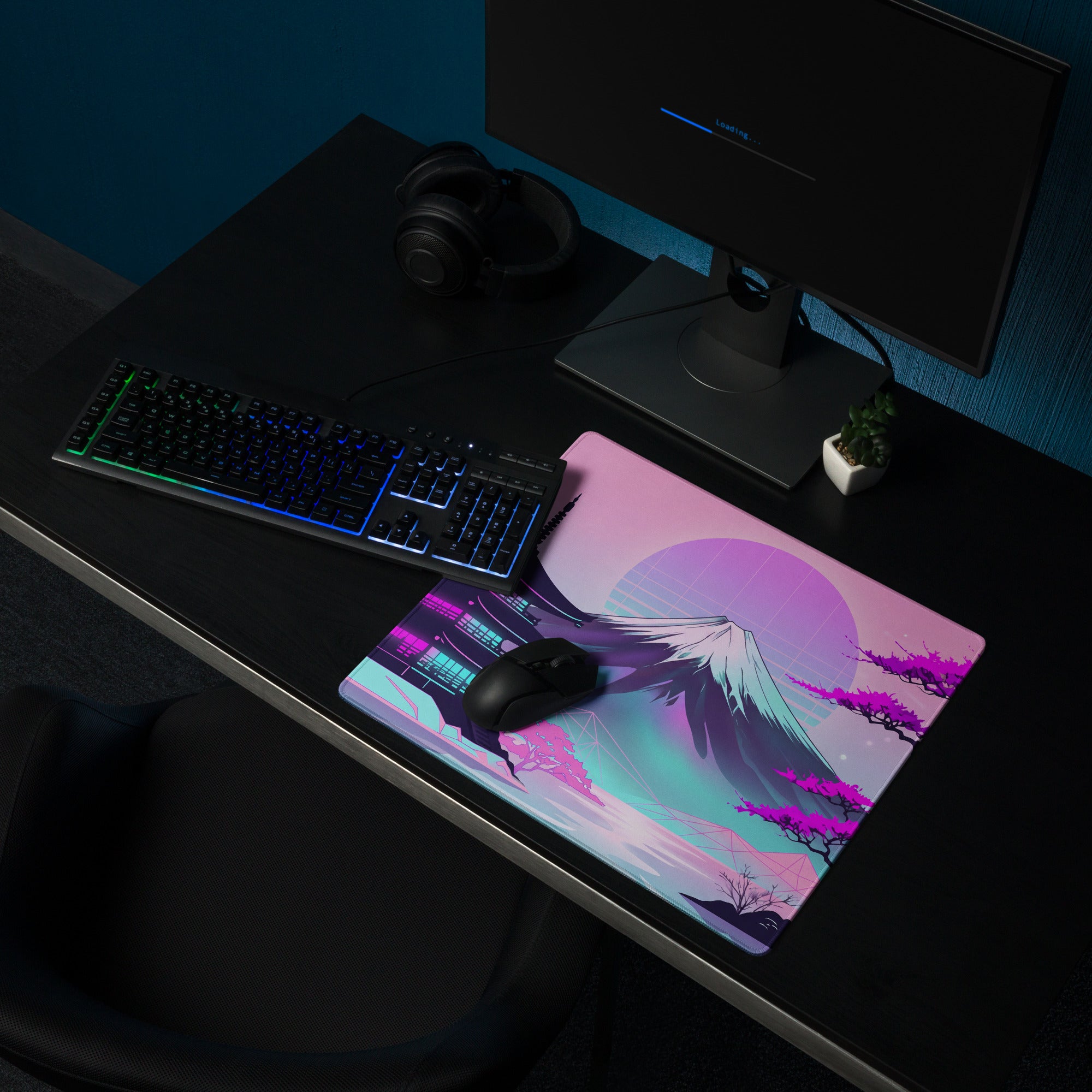 Vaporwave Neon Fuji Pad - Vaporwave Gaming Mouse Pad Pink Purple Gradient Dreamy Mood Neon Decor Digital Art