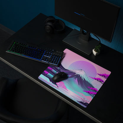 Vaporwave Neon Fuji Pad - Vaporwave Gaming Mouse Pad Pink Purple Gradient Dreamy Mood Neon Decor Digital Art