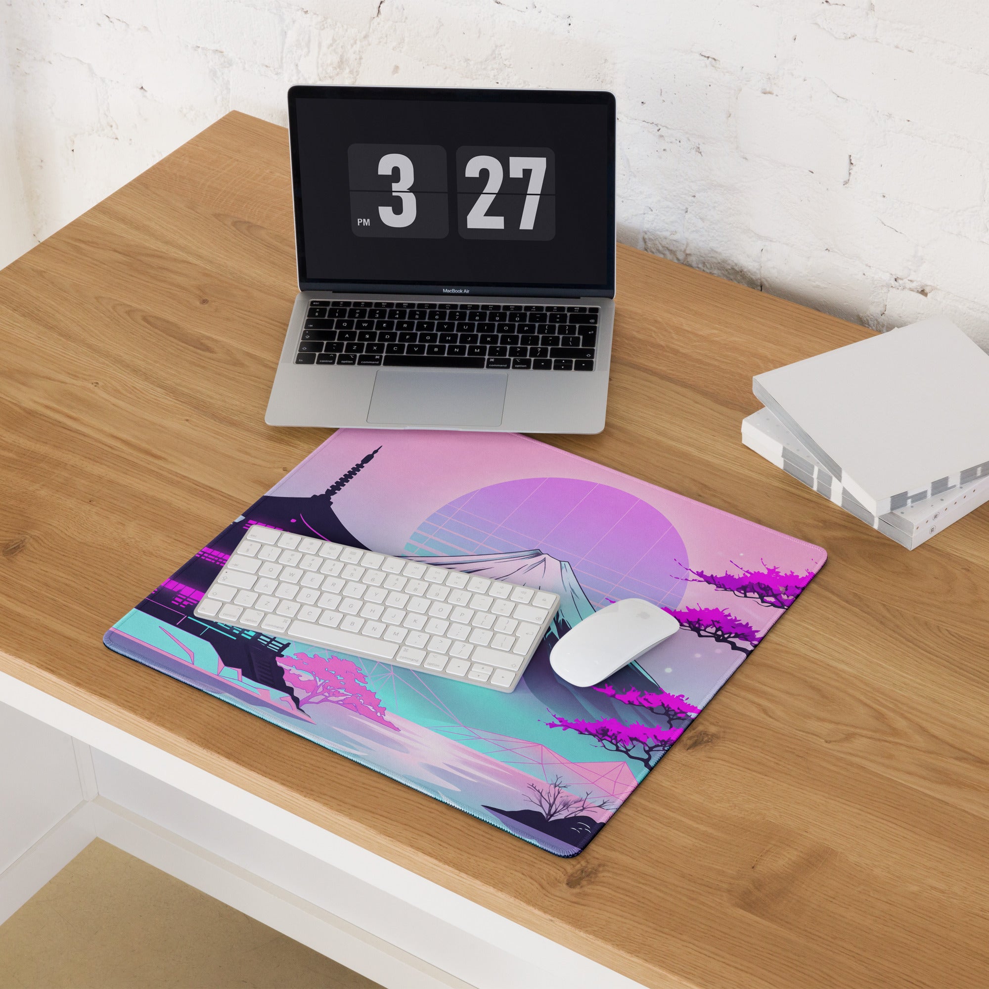 Vaporwave Neon Fuji Pad - Vaporwave Gaming Mouse Pad Pink Purple Gradient Dreamy Mood Neon Decor Digital Art