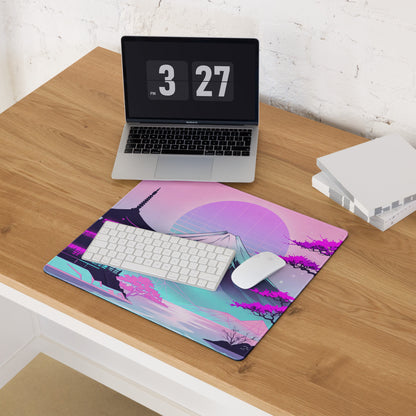 Vaporwave Neon Fuji Pad - Vaporwave Gaming Mouse Pad Pink Purple Gradient Dreamy Mood Neon Decor Digital Art