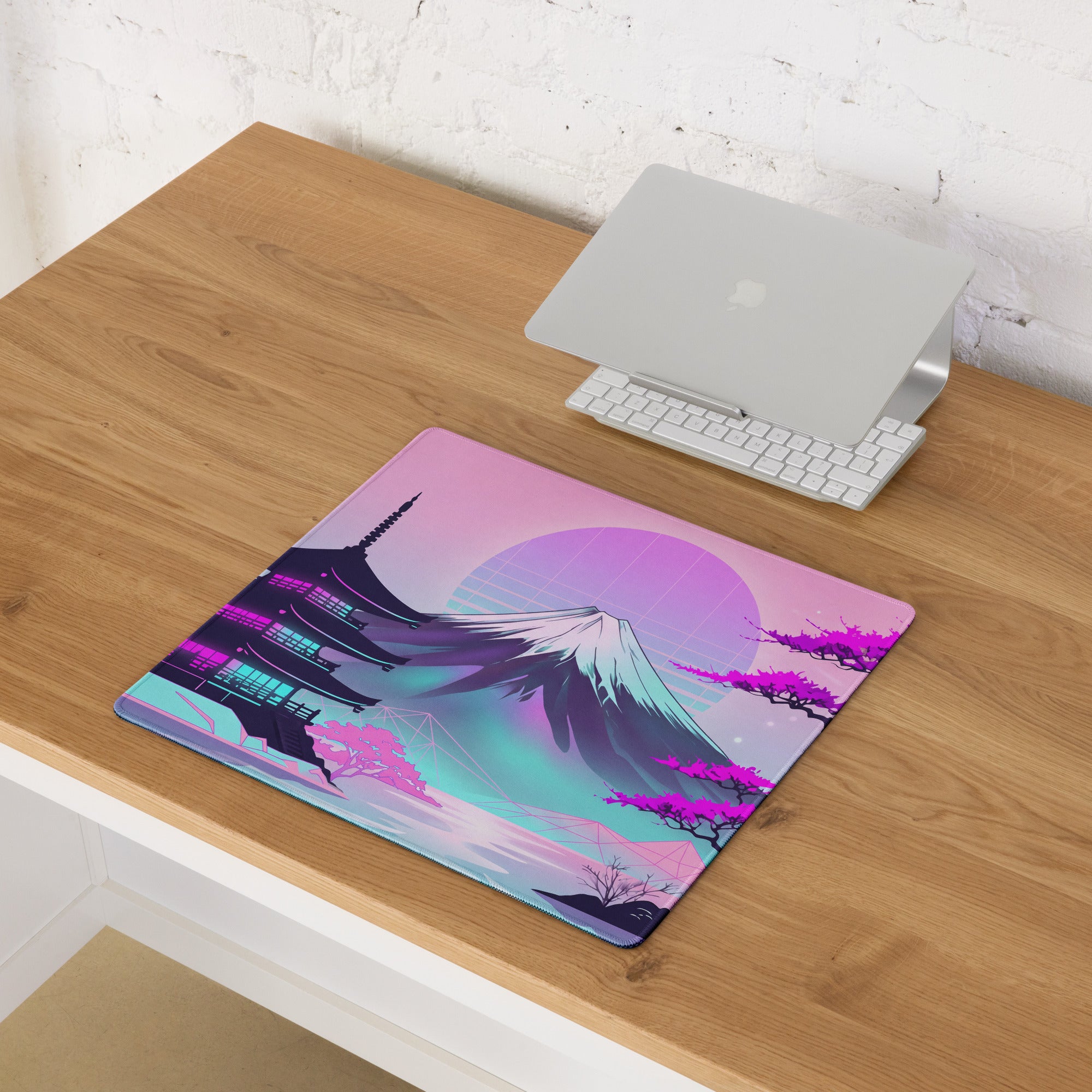 Vaporwave Neon Fuji Pad - Vaporwave Gaming Mouse Pad Pink Purple Gradient Dreamy Mood Neon Decor Digital Art