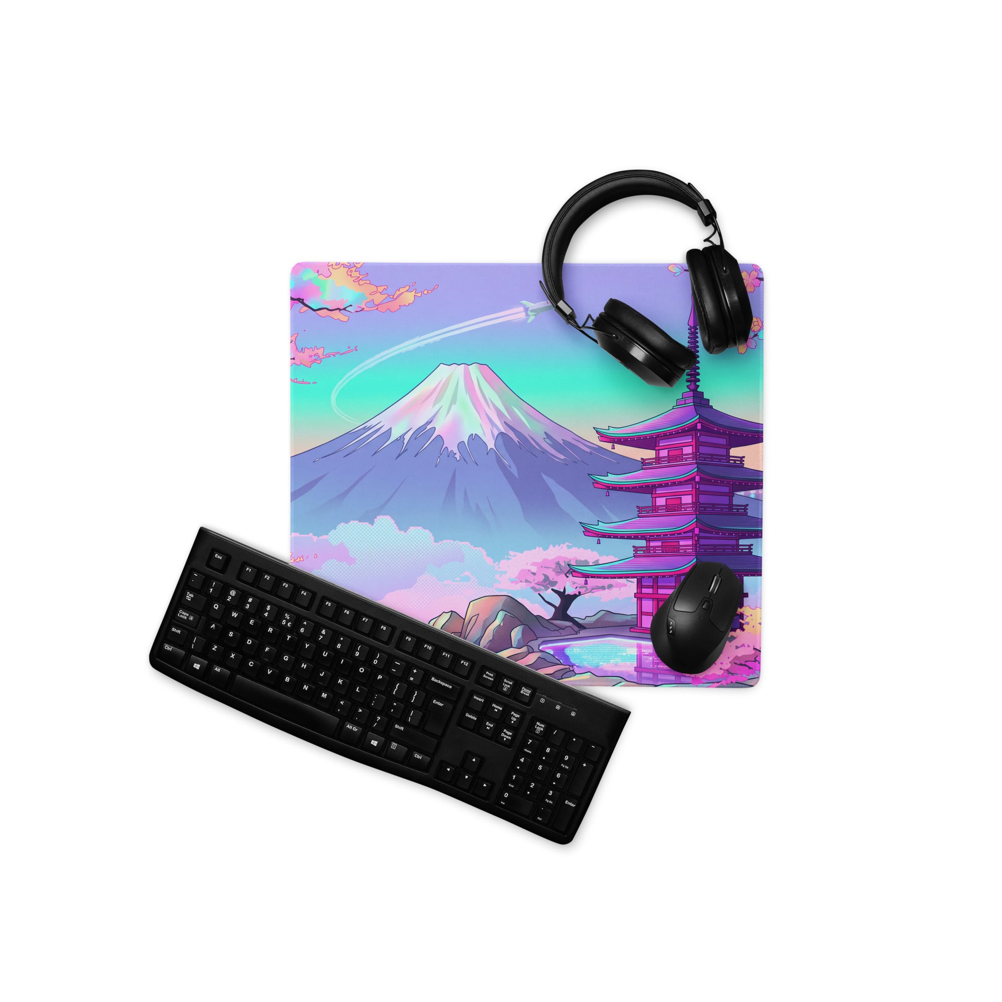Vaporwave Neon Sakura Mouse Pad - Vaporwave Mouse Pad Pastel Purple Turquoise Desk Setup Dreamy Mood Retro Futurism