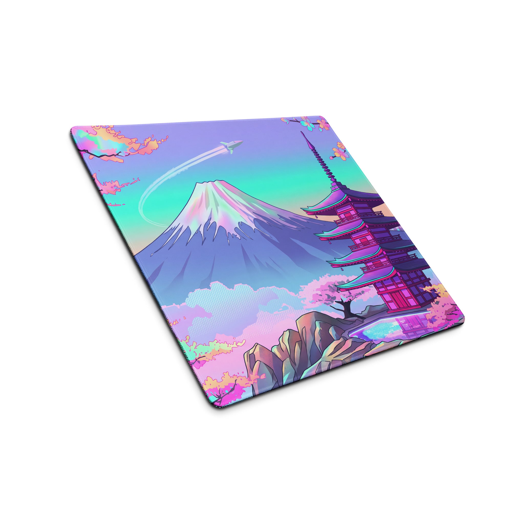 Vaporwave Neon Sakura Mouse Pad - Vaporwave Mouse Pad Pastel Purple Turquoise Desk Setup Dreamy Mood Retro Futurism