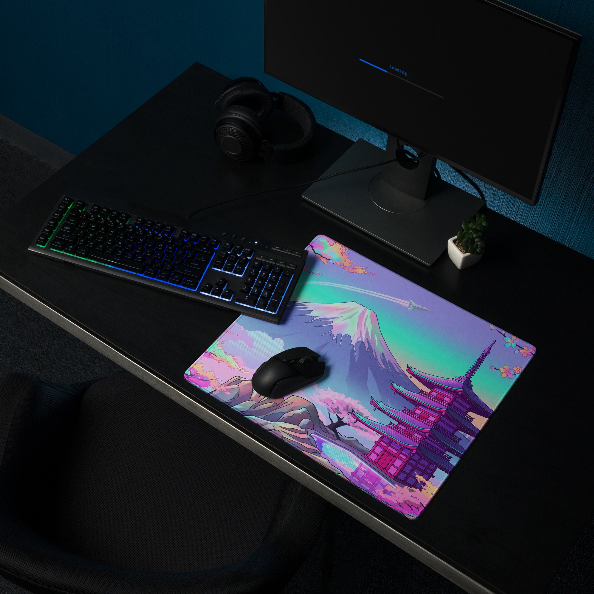 Vaporwave Neon Sakura Mouse Pad - Vaporwave Mouse Pad Pastel Purple Turquoise Desk Setup Dreamy Mood Retro Futurism