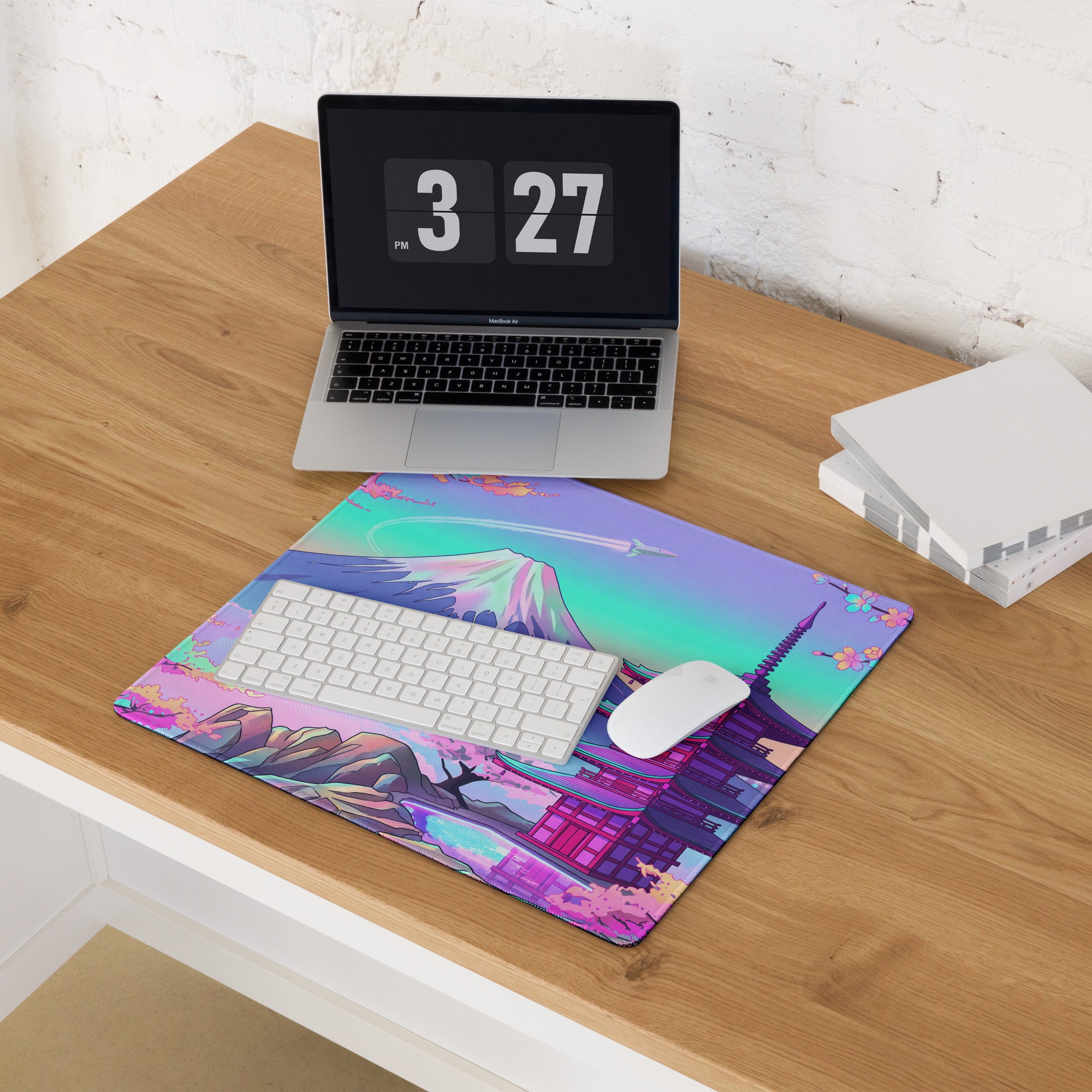 Vaporwave Neon Sakura Mouse Pad - Vaporwave Mouse Pad Pastel Purple Turquoise Desk Setup Dreamy Mood Retro Futurism