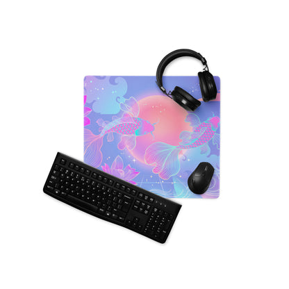 Vaporwave Sunset Koi Gaming Mouse Pad - Gaming Mouse Pad Purple Pink Gradient Desk Setup Vaporwave Dreamy Neon Retro Futurism Koi Digital Art
