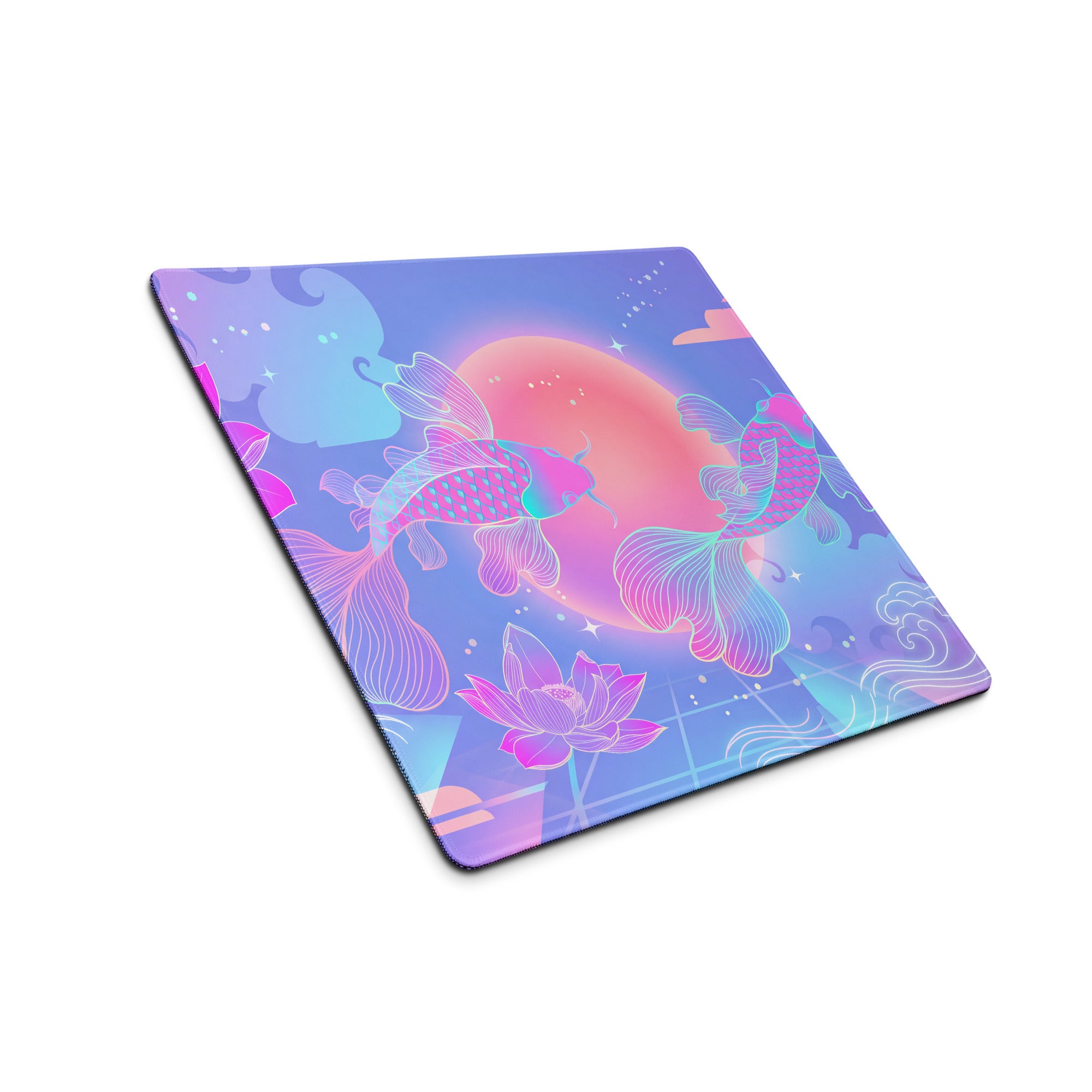 Vaporwave Sunset Koi Gaming Mouse Pad - Gaming Mouse Pad Purple Pink Gradient Desk Setup Vaporwave Dreamy Neon Retro Futurism Koi Digital Art