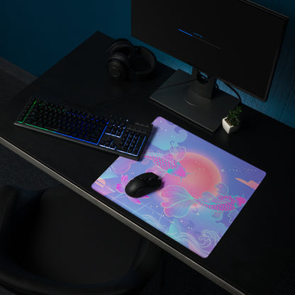 Vaporwave Sunset Koi Gaming Mouse Pad - Gaming Mouse Pad Purple Pink Gradient Desk Setup Vaporwave Dreamy Neon Retro Futurism Koi Digital Art