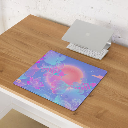 Vaporwave Sunset Koi Gaming Mouse Pad - Gaming Mouse Pad Purple Pink Gradient Desk Setup Vaporwave Dreamy Neon Retro Futurism Koi Digital Art