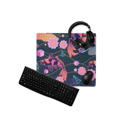 Neon Vaporwave Koi Desk Pad - Koi Fish Neon Pink Purple Gaming Desk Vaporwave Dreamy Neon Mood Retro Decor Digital Print