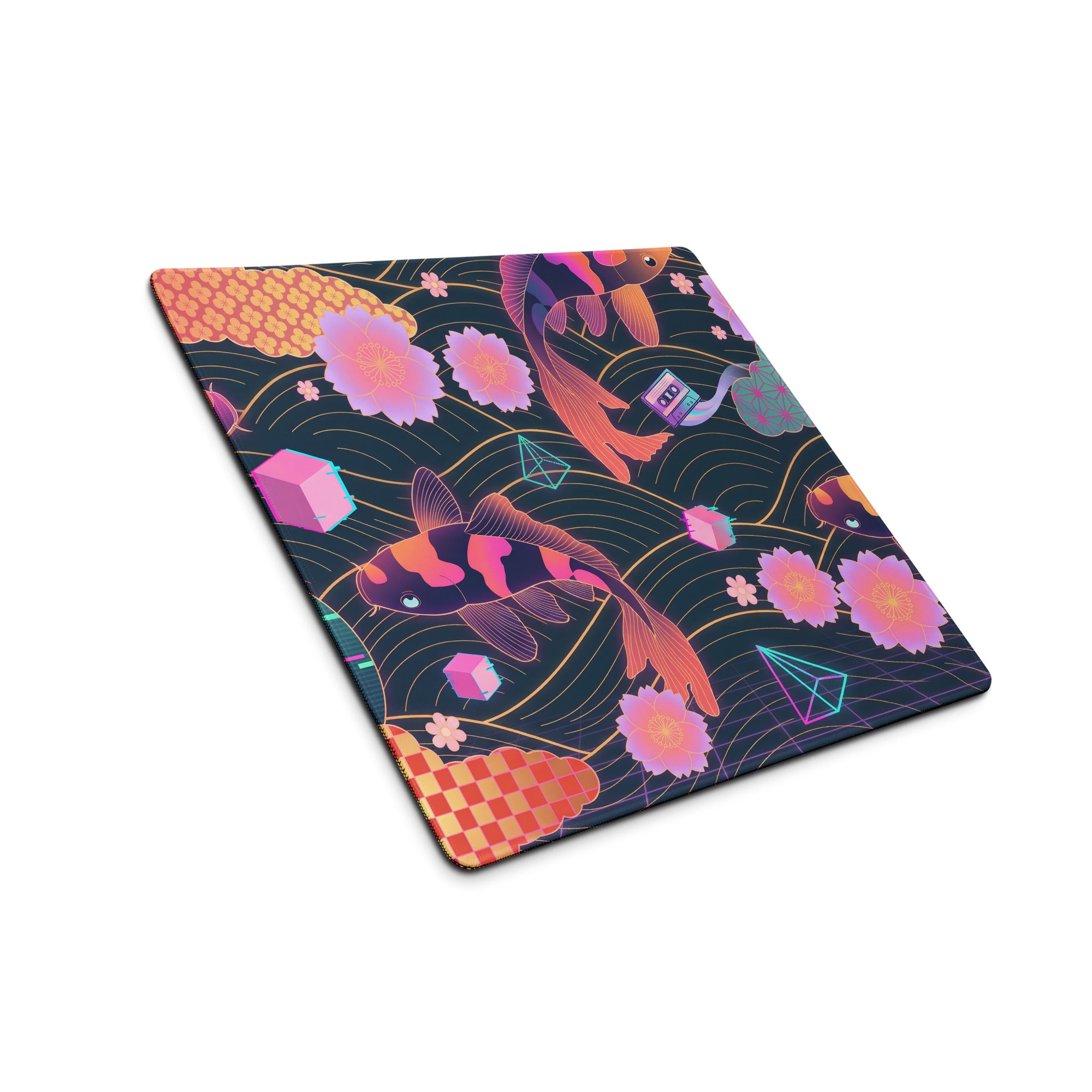 Neon Vaporwave Koi Desk Pad - Koi Fish Neon Pink Purple Gaming Desk Vaporwave Dreamy Neon Mood Retro Decor Digital Print
