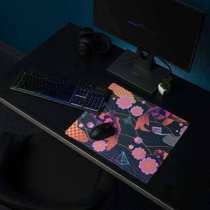 Neon Vaporwave Koi Desk Pad - Koi Fish Neon Pink Purple Gaming Desk Vaporwave Dreamy Neon Mood Retro Decor Digital Print