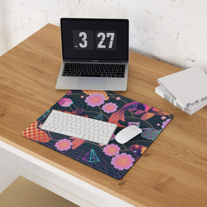 Neon Vaporwave Koi Desk Pad - Koi Fish Neon Pink Purple Gaming Desk Vaporwave Dreamy Neon Mood Retro Decor Digital Print