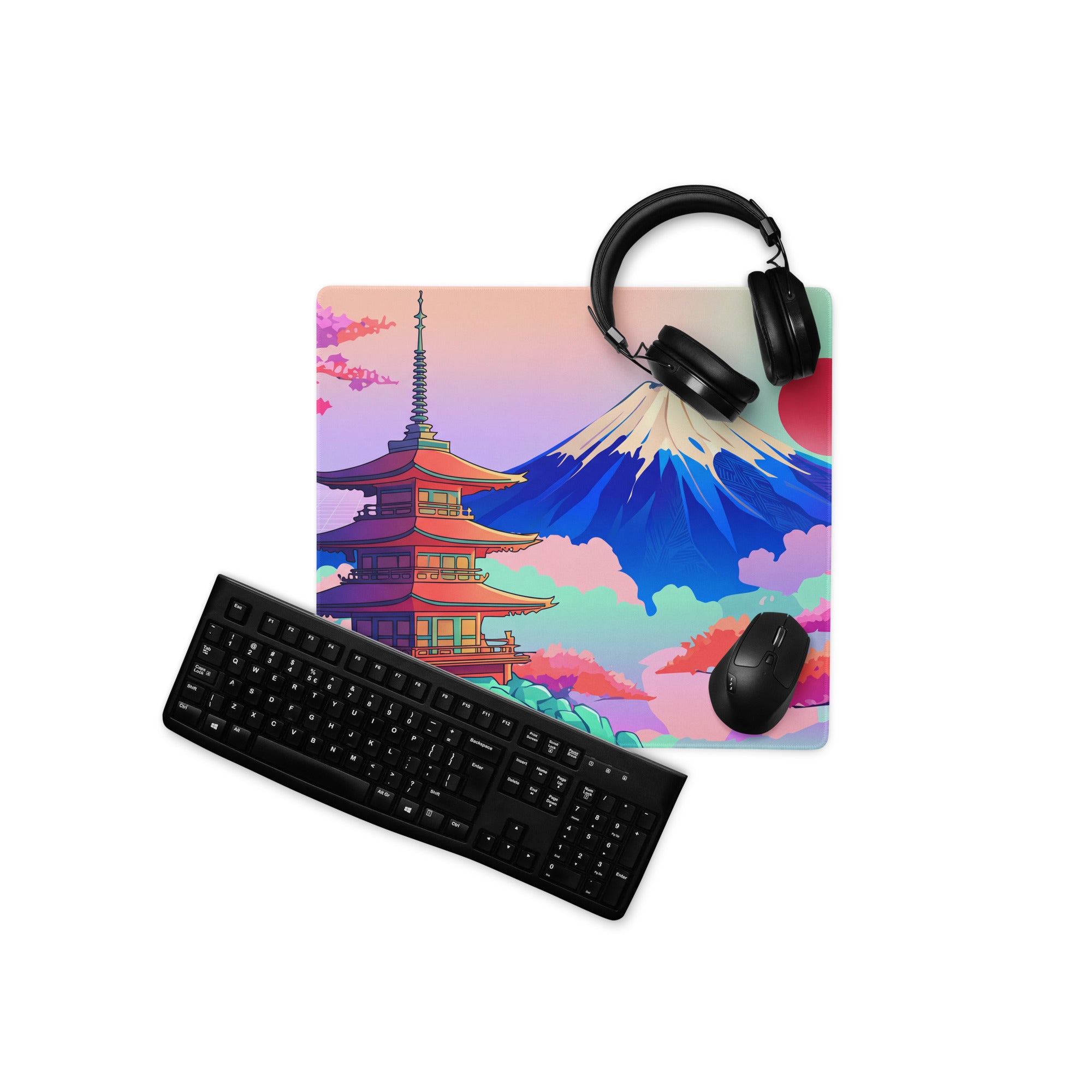 Vaporwave Neon Cityscape Mouse Pad - Gaming Mouse Pad Pastel Pink Purple Teal Sunset Desk Dreamy Retro Futurism Desk Mat
