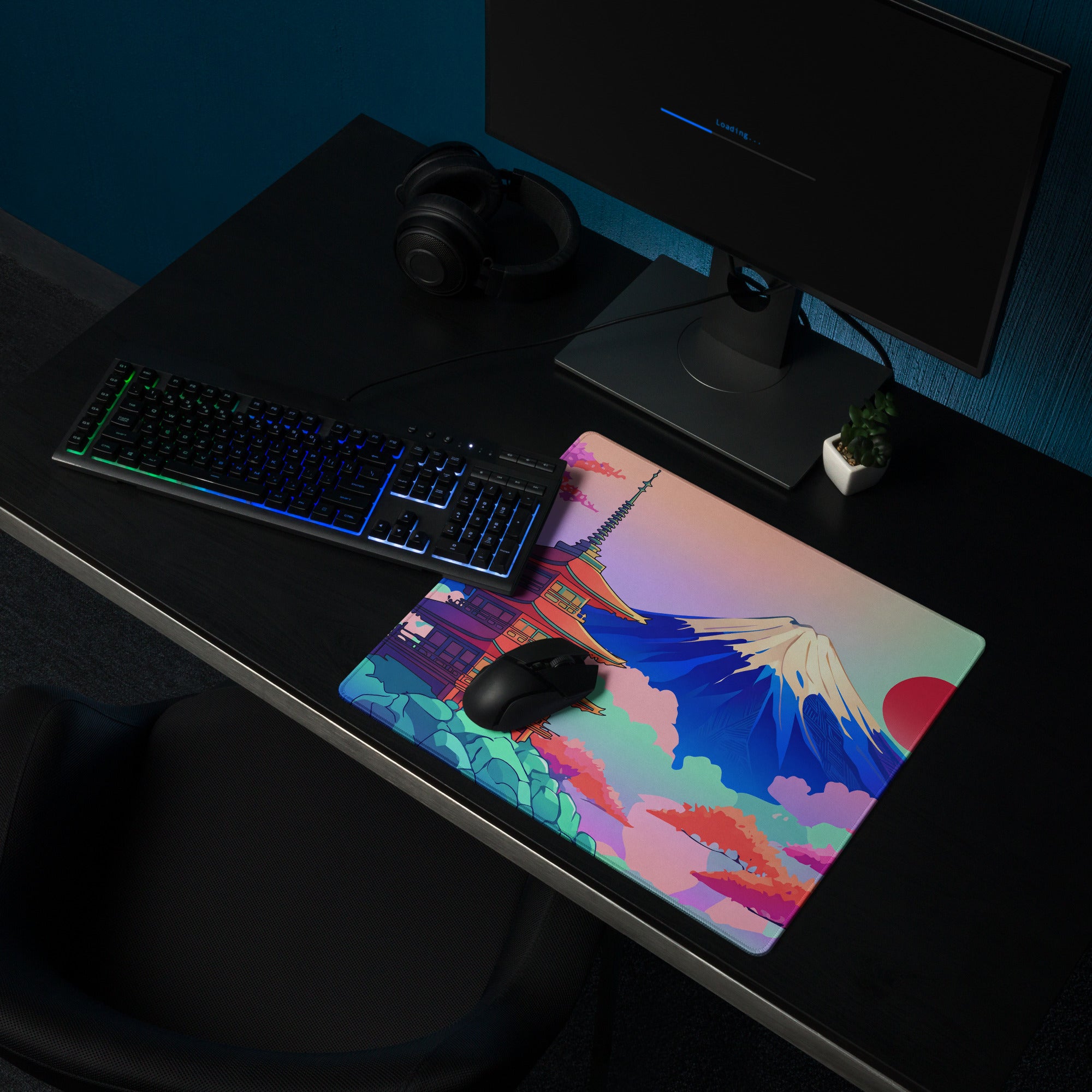 Vaporwave Neon Cityscape Mouse Pad - Gaming Mouse Pad Pastel Pink Purple Teal Sunset Desk Dreamy Retro Futurism Desk Mat