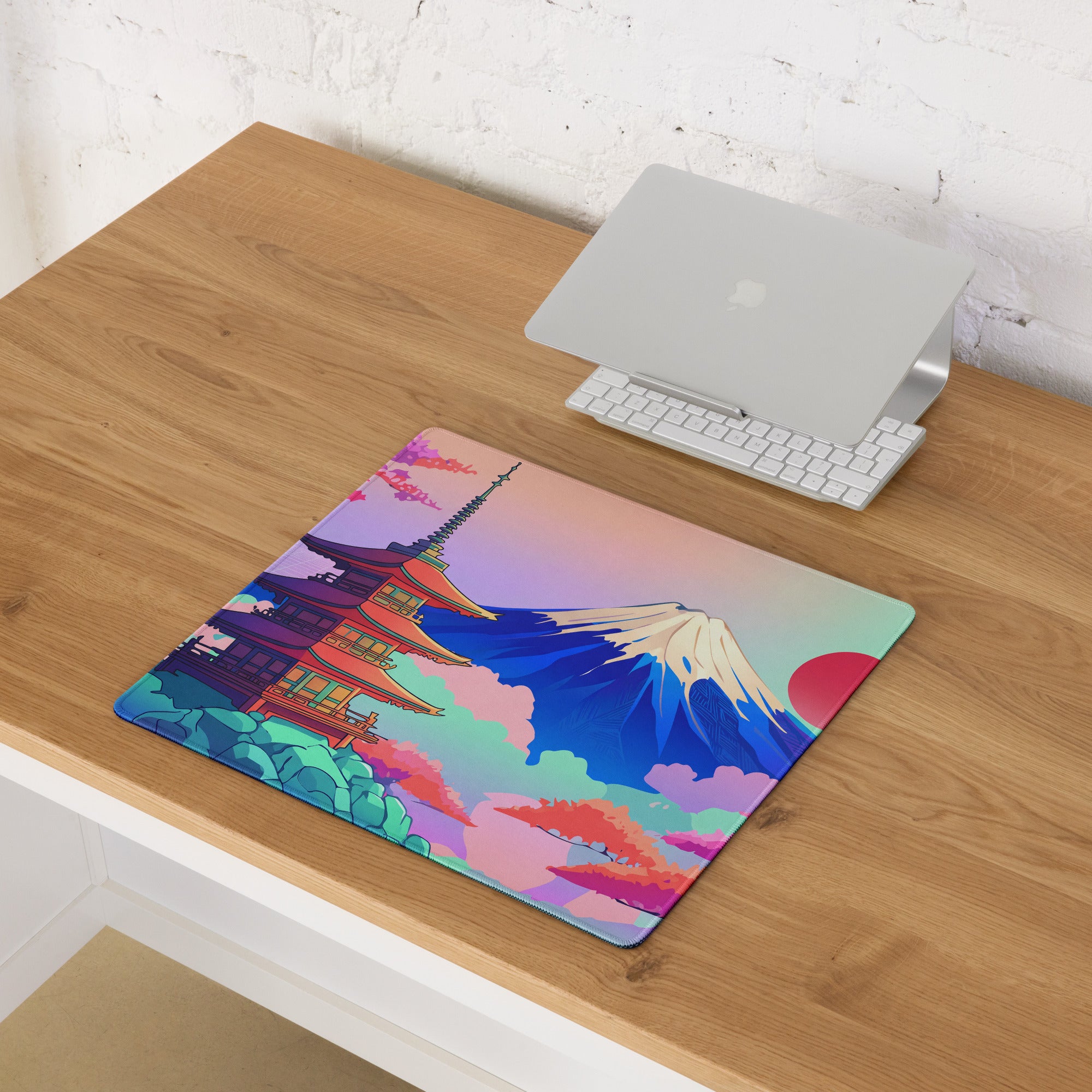 Vaporwave Neon Cityscape Mouse Pad - Gaming Mouse Pad Pastel Pink Purple Teal Sunset Desk Dreamy Retro Futurism Desk Mat
