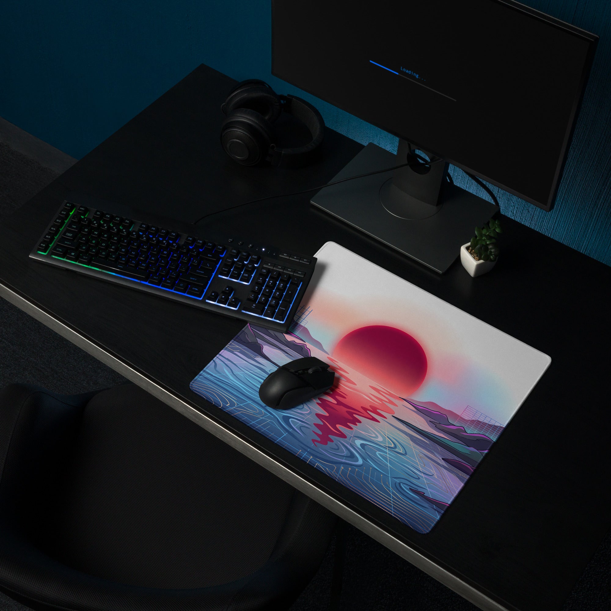 Vaporwave Neon Gaming Mouse Pad - Gaming Mouse Pad Neon Pink Purple Blue Desk Vaporwave Dreamy Nostalgia Aesthetic