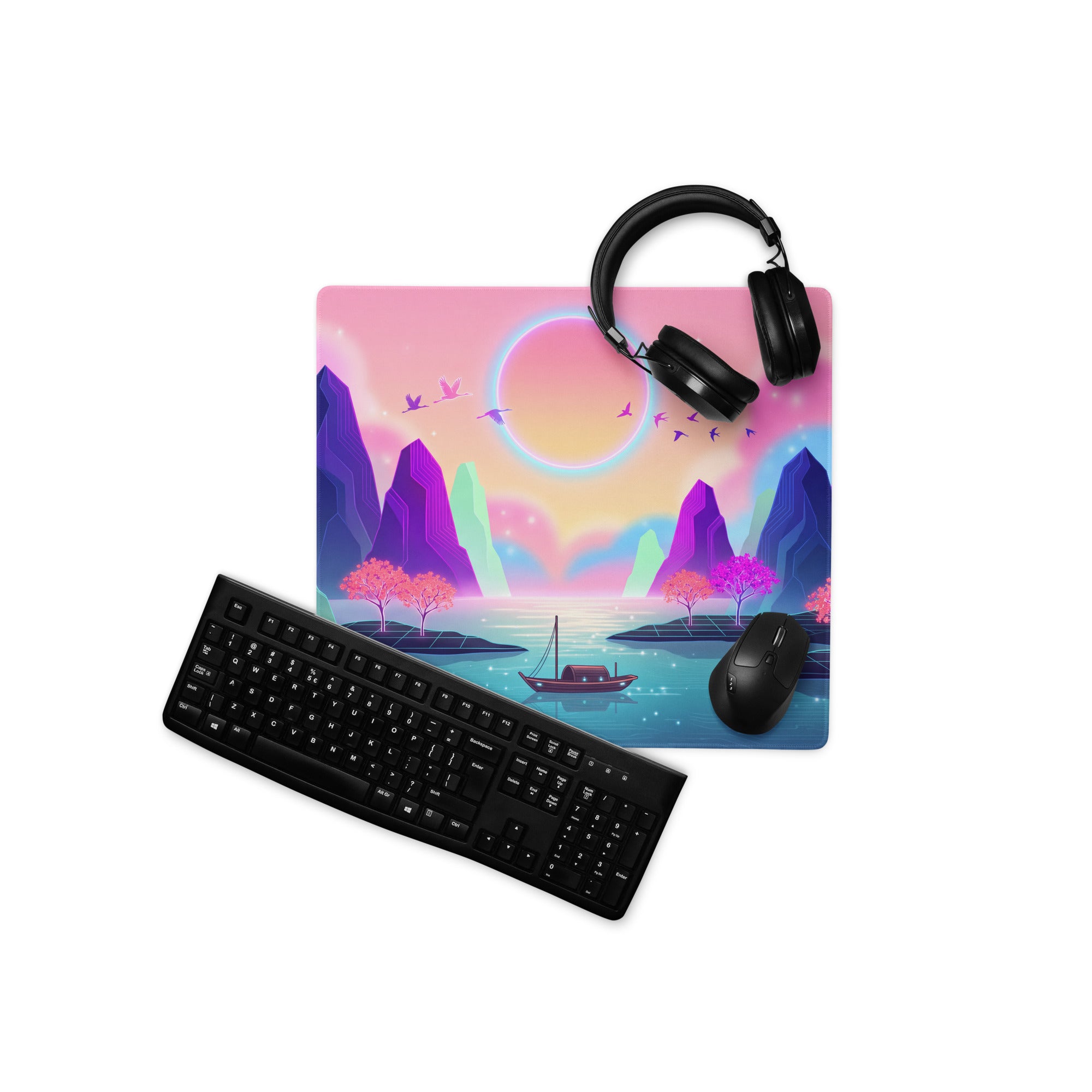 Neon Vaporwave Mouse Pad - Gaming Mouse Pad Pink Purple Blue Neon Vaporwave Desk Dreamy Neon Mood Vaporwave Desk Mat