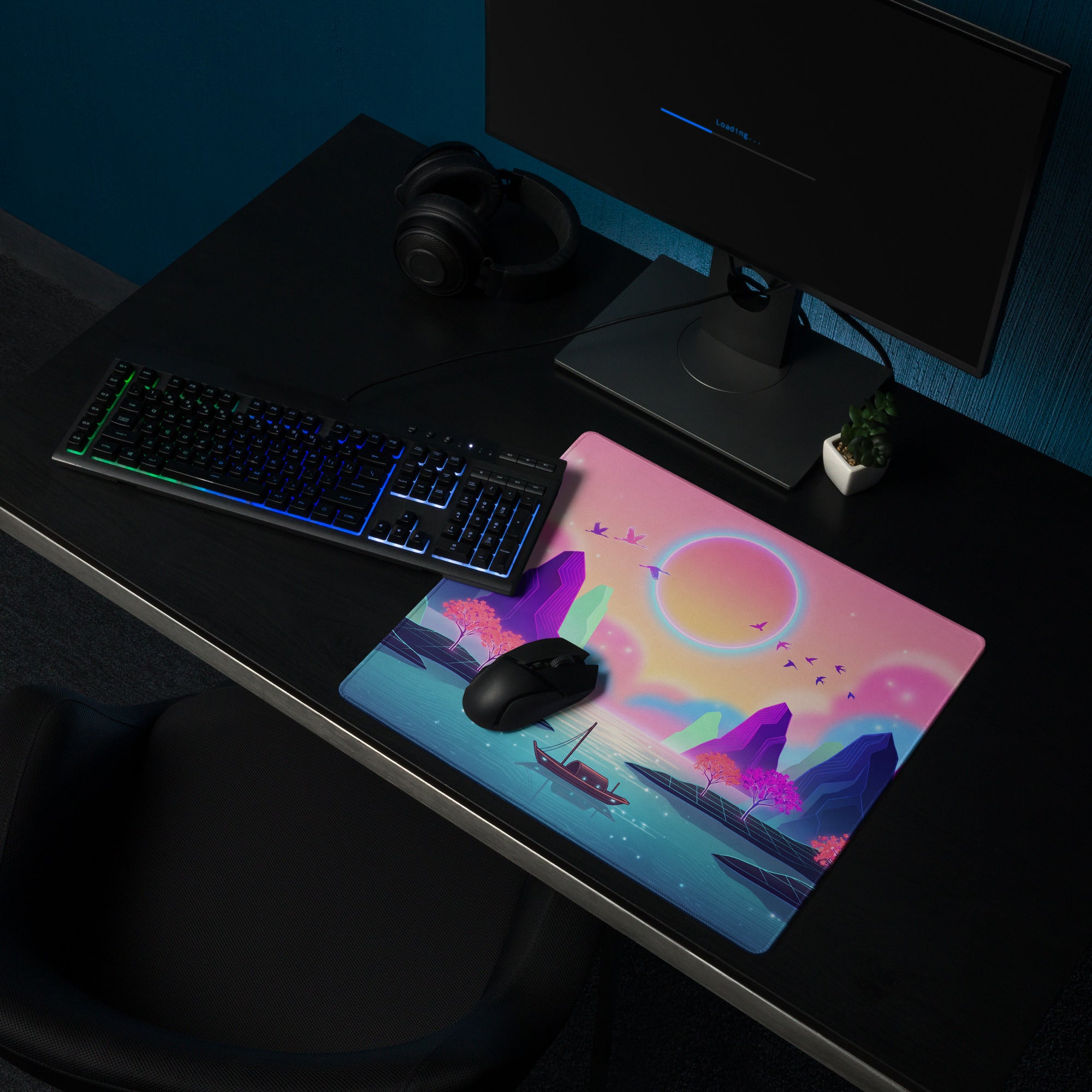 Neon Vaporwave Mouse Pad - Gaming Mouse Pad Pink Purple Blue Neon Vaporwave Desk Dreamy Neon Mood Vaporwave Desk Mat