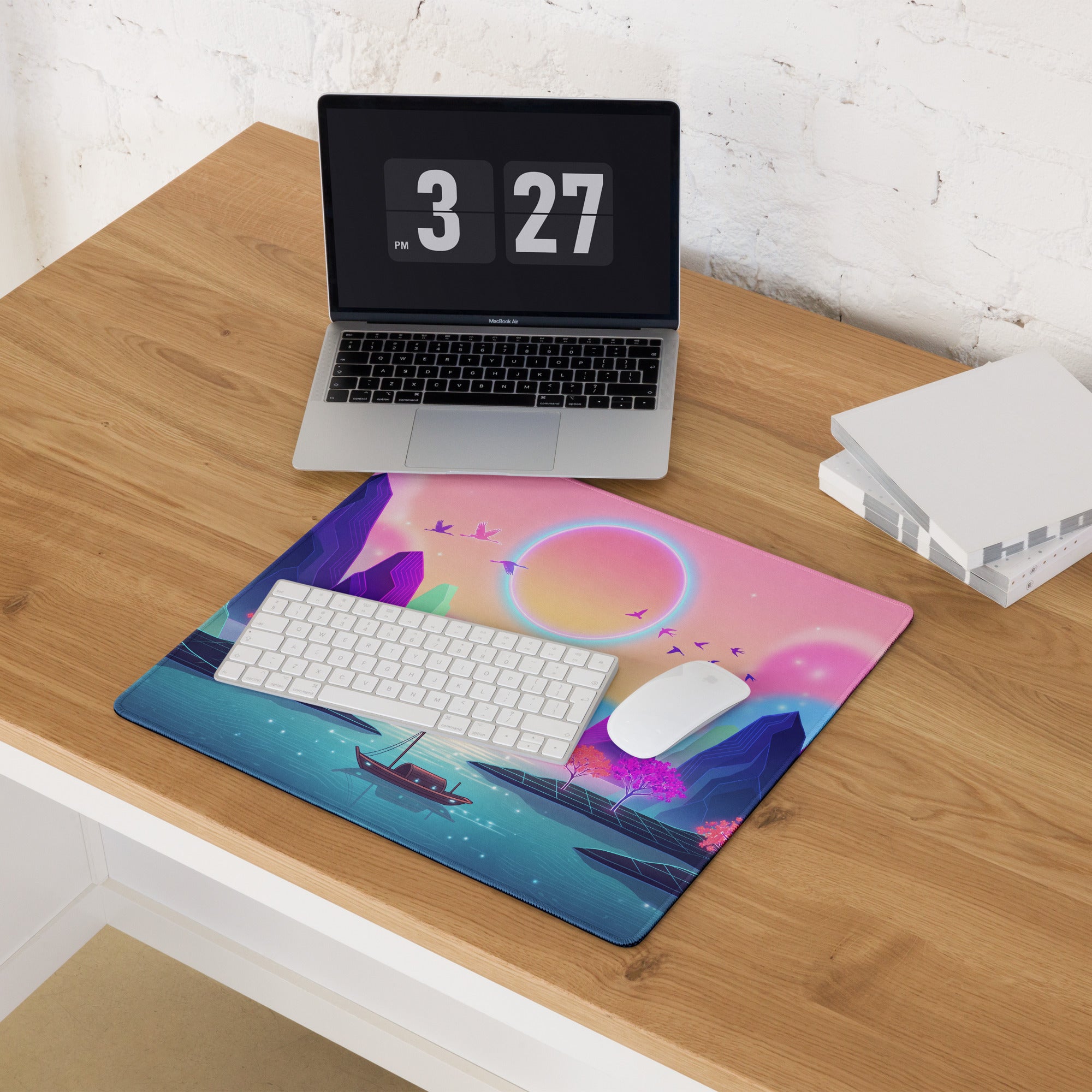 Neon Vaporwave Mouse Pad - Gaming Mouse Pad Pink Purple Blue Neon Vaporwave Desk Dreamy Neon Mood Vaporwave Desk Mat