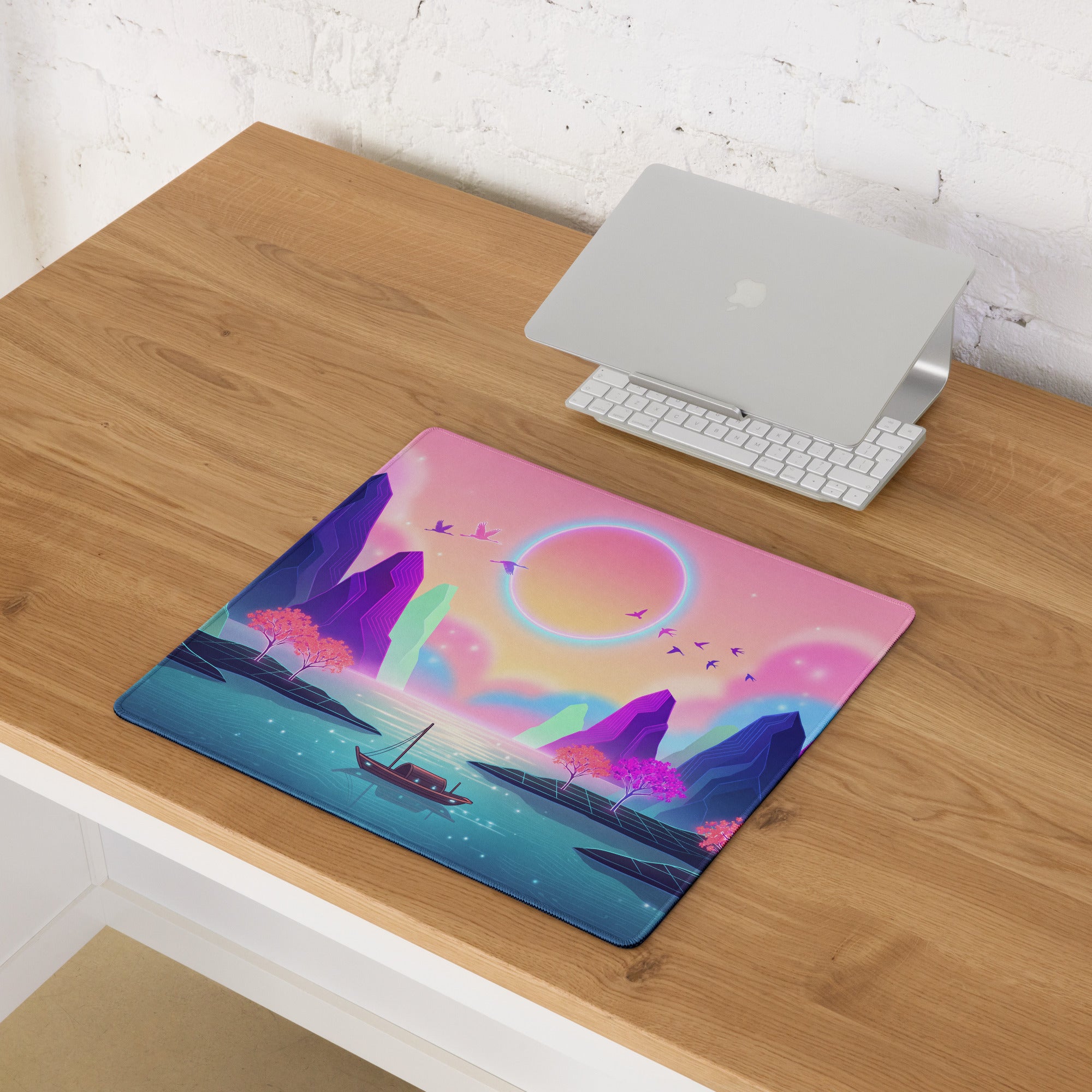 Neon Vaporwave Mouse Pad - Gaming Mouse Pad Pink Purple Blue Neon Vaporwave Desk Dreamy Neon Mood Vaporwave Desk Mat