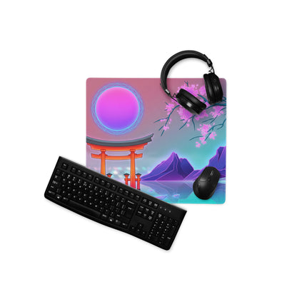 Vaporwave Neon Blossom Pad - Mouse Pad Pink Cyan Desk Setup Vaporwave Dreamy Retro Futuristic Aesthetic Digital Art