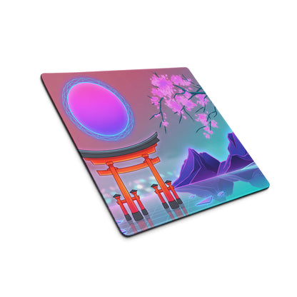 Vaporwave Neon Blossom Pad - Mouse Pad Pink Cyan Desk Setup Vaporwave Dreamy Retro Futuristic Aesthetic Digital Art