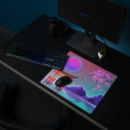 Vaporwave Neon Blossom Pad - Mouse Pad Pink Cyan Desk Setup Vaporwave Dreamy Retro Futuristic Aesthetic Digital Art