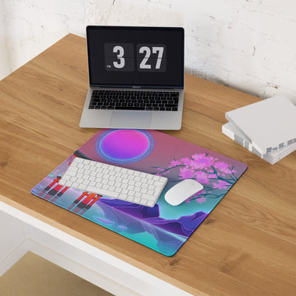 Vaporwave Neon Blossom Pad - Mouse Pad Pink Cyan Desk Setup Vaporwave Dreamy Retro Futuristic Aesthetic Digital Art